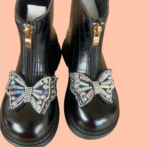 Black Kids Boots with Rhinestone Bow US size 11